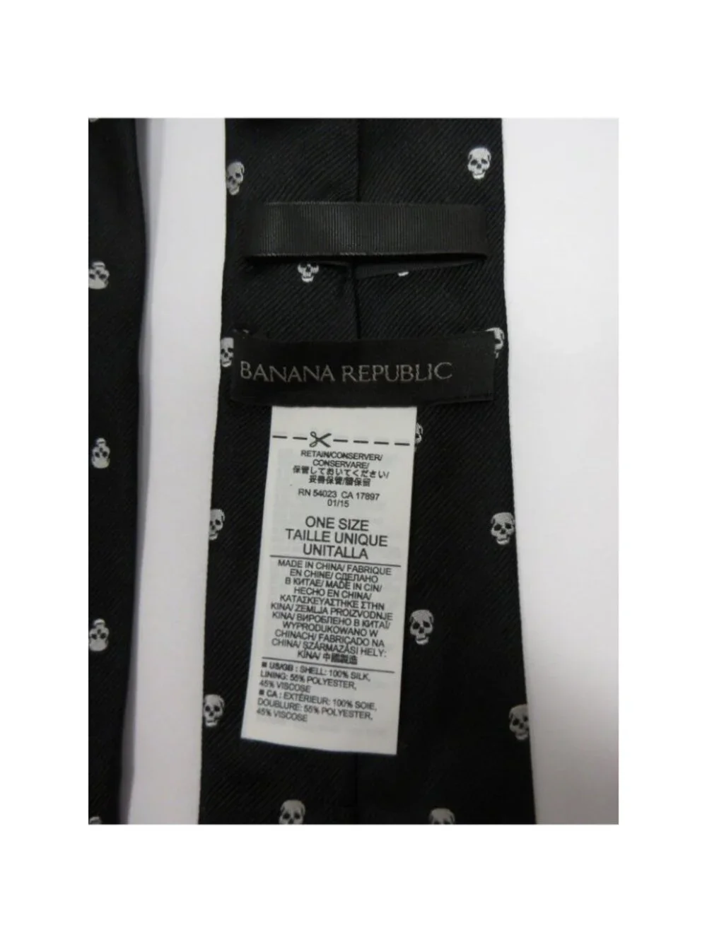 Banana Republic Neck Tie Silk Skull Gothic Halloween AOP Textured